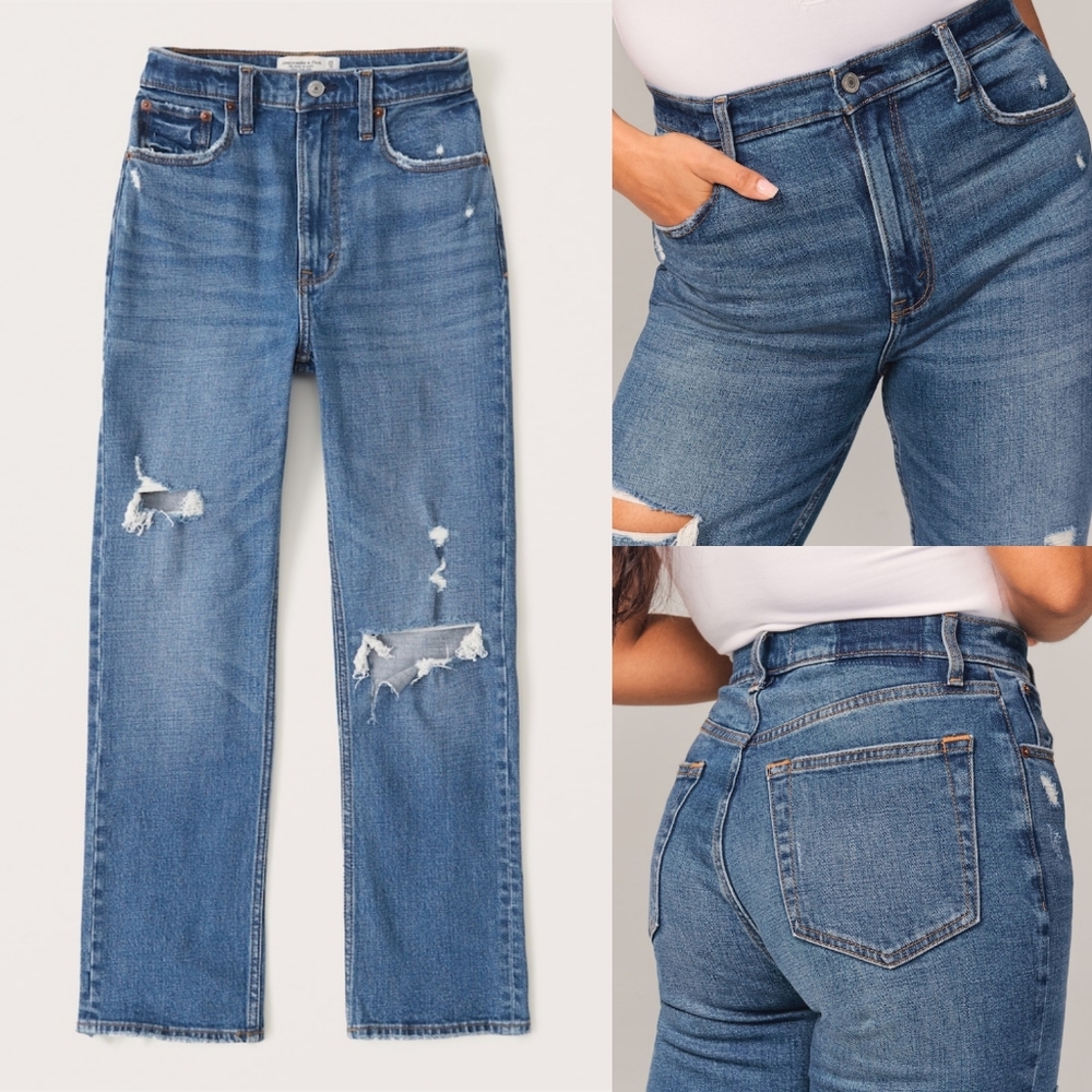 Abercrombie & Fitch Ankle Straight Ultra High Rise Distressed Jeans